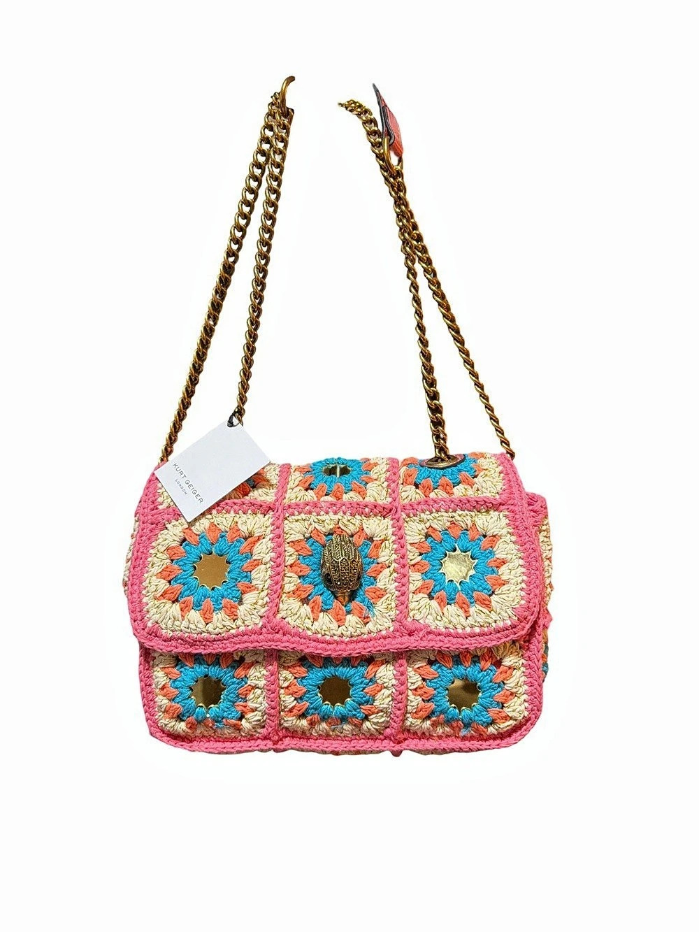 Kurt Geiger London Medium Crochet Kensington Bag Pink & Blue